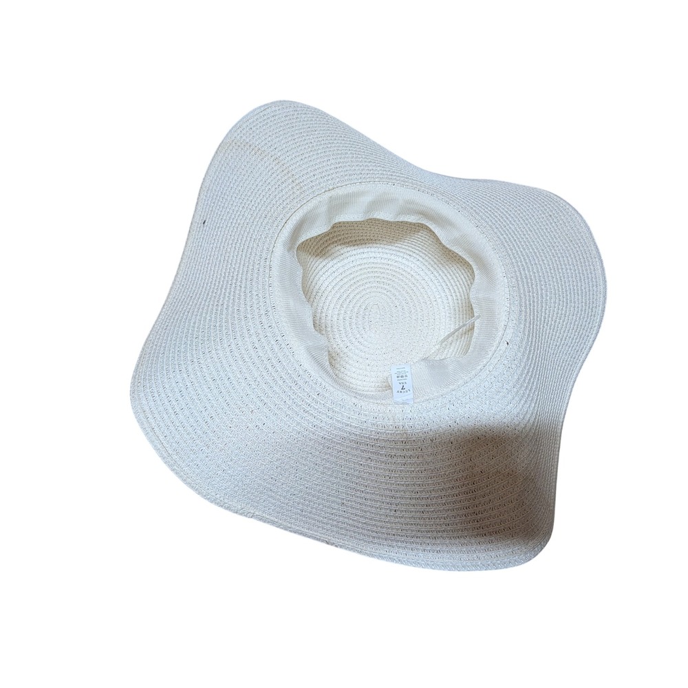 Lucky Happy Summer Sun Hat Women Size 7 White Good Floppy Wide Brim Smiley Face - Picture 2 of 4